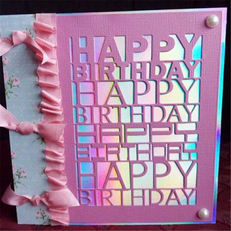 

YaMinSanNiO Happy Birthday Word Metal Cutting Dies New 2019 Background Dies Scrapbooking for Card Making Embossing Craft Die Cut