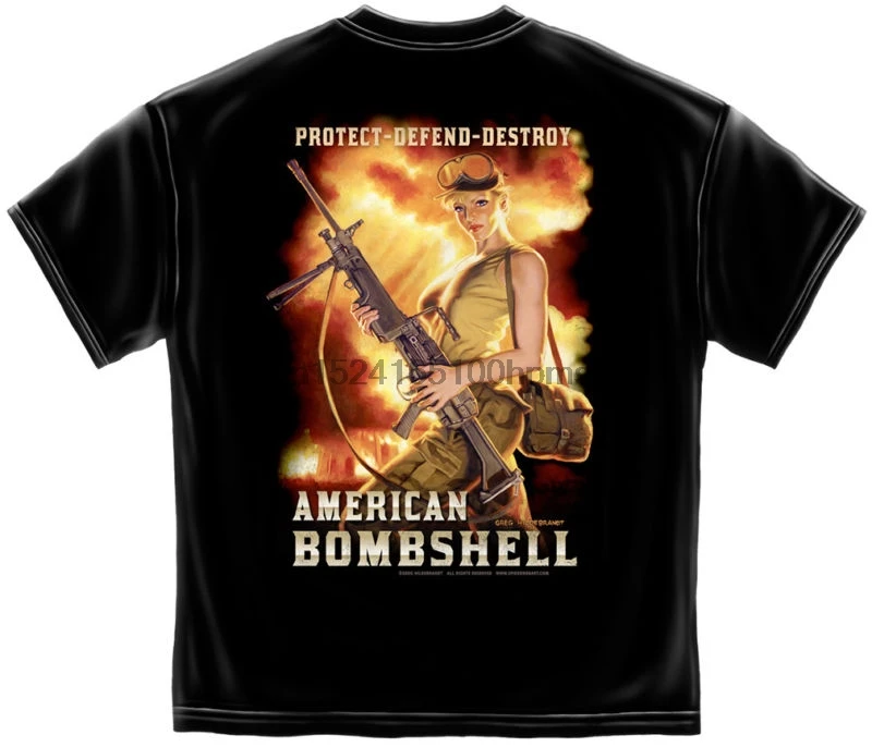 

GREG HILDEBRANDT T Shirt Guns Rifle Pin Up Girl BOMBSHELL USA S M L XL XXL XXXL