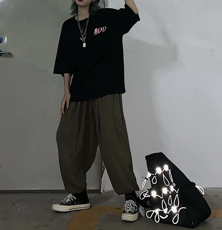 Свободные мешковатые шаровары с эластичной резинкой на талии и карманами в стиле хип-хоп, панк, камуфляжный Зеленый Спортивный костюм в Корейском стиле Харадзюку