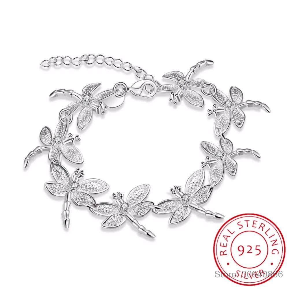 

Sweet 925 Sterling Silver Bracelets For Women Dazzling Micro CZ Zirconia Dragonfly Bracelet (18cm+5.5cm) pulseira