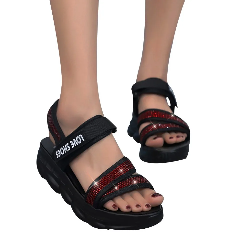 2019 Women's pine high heel sandals fabric casual open toe sandals crystal ladies sandals letters thick gladiator sandals 40J2 (4)