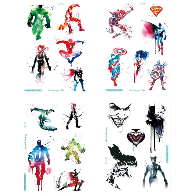 4 sheets temporary tattoo set superhero union child flash tattoo superhero sheets