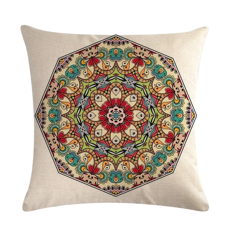 Paint Cushion Cover 45x45cm Boho Decoration Vintage Mandala Round Printed Flax Fluffy Pillowcase Ethnic Garden Rattan Chair Paint Cushion Cover 45x45cm Boho Decoration Vintage Mandala Round Printed Flax Fluffy Pillowcase Ethnic Garden Rattan Chair