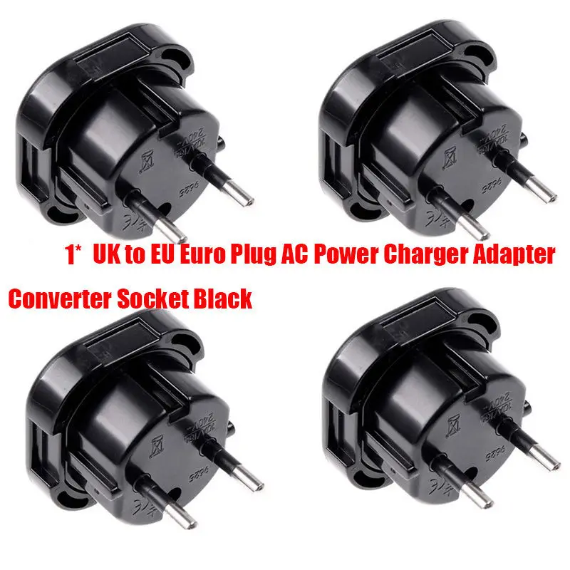 New Universal Travel UK to EU Euro Plug AC Power Charger Adapter Converter Socket Black Power Plug Adaptor Connector