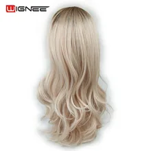 Wignee Lace Front Synthetic Wig For Women Heat Resistant Long Hair Body Wave Wig Natural Hairline Ombre Ash Blonde Wavy Hair Wig цена Wignee Lace Front Synthetic Wig For Women Heat Resistant Long Hair Body Wave Wig Natural Hairline Ombre Ash Blonde Wavy Hair Wig цены онлайн