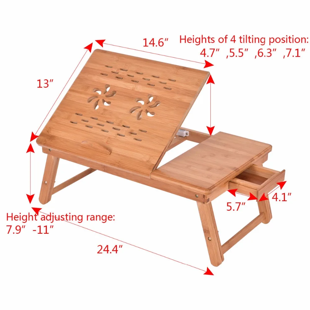 Goplus Portable Folding Laptop Table Bamboo Sofa Bed Office Laptop Stand Desk Computer Desk Adjustable Notebook Table HW55405