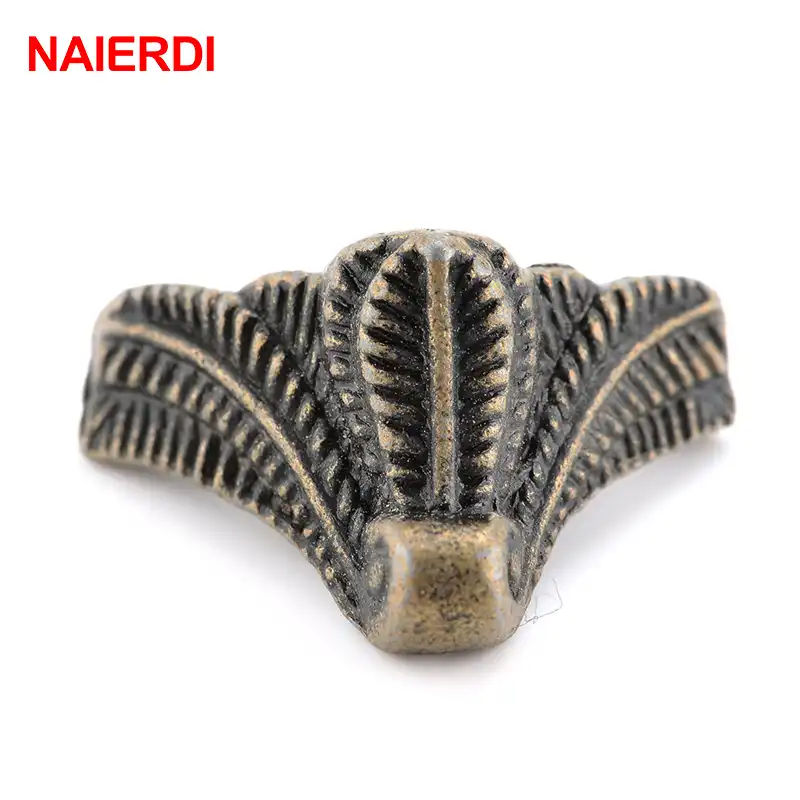 NAIERDI 4pcs Antique Foot Brass Jewelry Wood Box Decorative Feet Leg