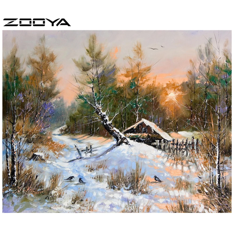 ZOOYA DIY Алмазная вышивка Зимний лес белый снег инкрустация крестиком полностью вся