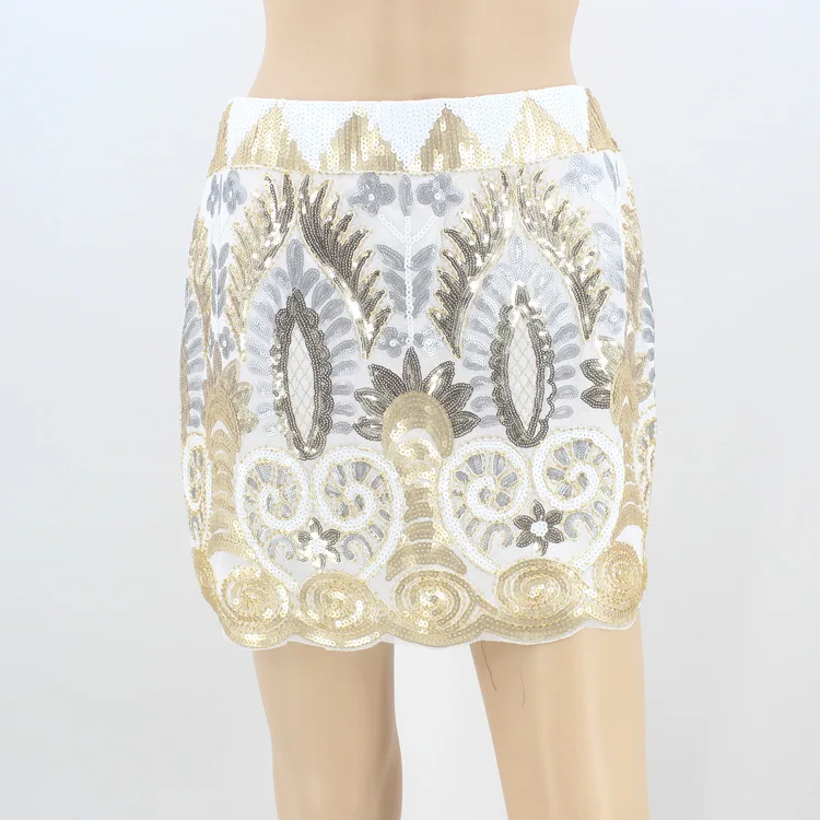 Винтажная 1920s юбка с вышивкой в бусинах и пайетках, эластичная резинка на талии, короткая, Saia Lapis, роскошная, женская, мини, вечерние, юбка-карандаш - Цвет: white