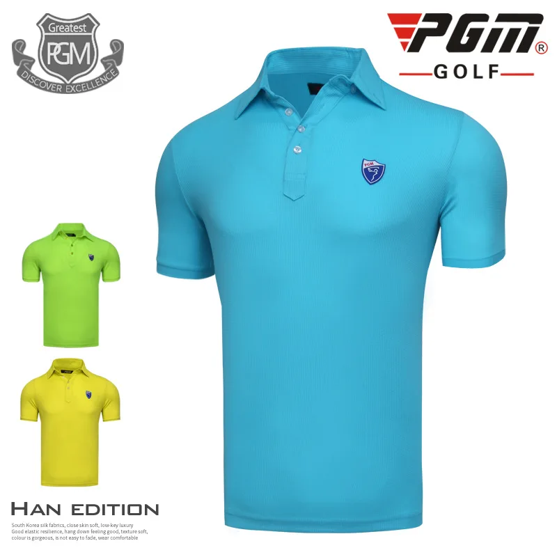 

2019 Pgm Golf Clothing Men Short Sleeve T-Shirt Summer Sports Shirt Man Breathable Turn Down Collar Golf Clothes AA11824