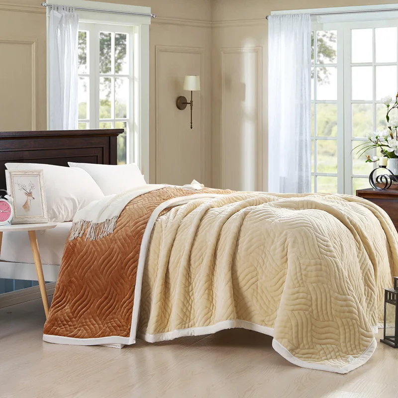 

Winter thick double layer Flannel Blanket Coral fleece blanket Embroidered blankets solid color Single double Leisure blanket