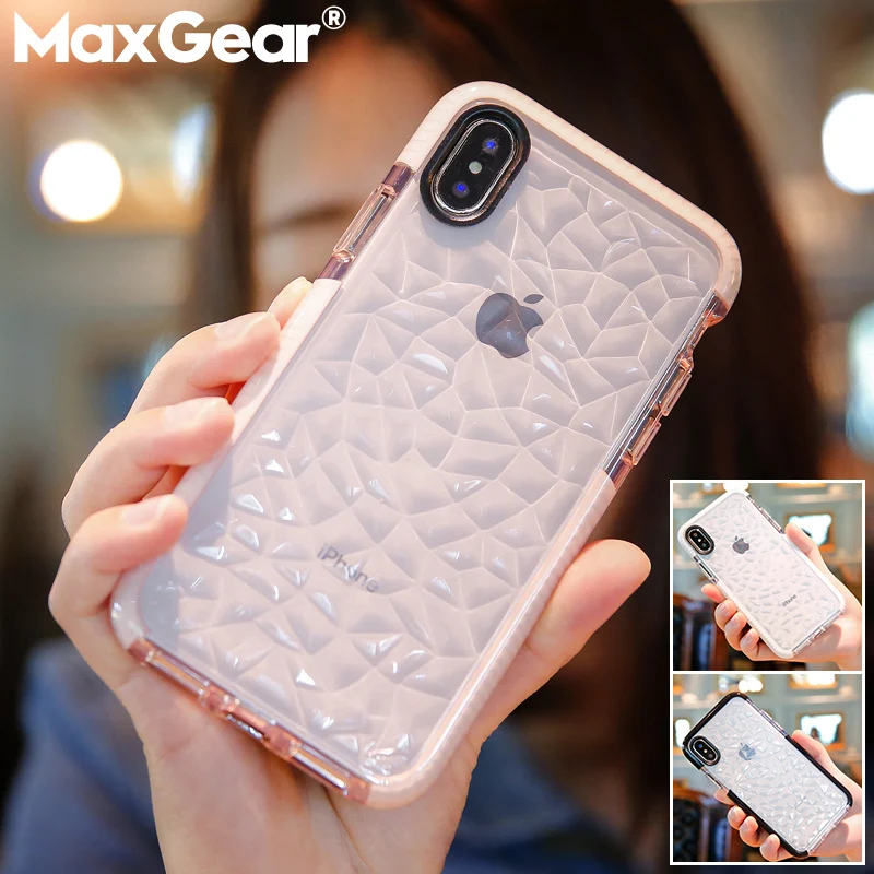 Роскошный прозрачный мягкий ТПУ чехол MaxGear для iPhone XR XS Max блестящая задняя крышка X