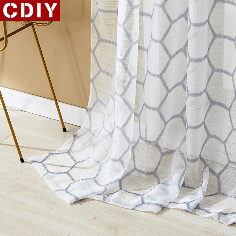 

CDIY Tulle Curtains for Living Room Modern Geometric Sheer Curtain for Bedroom Voile Curtain Organza Window Treatments Drapes