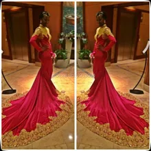 High Neck Gold Appliques Chapel train Long Sleeves font b Hijab b font Evening Dress Gowns