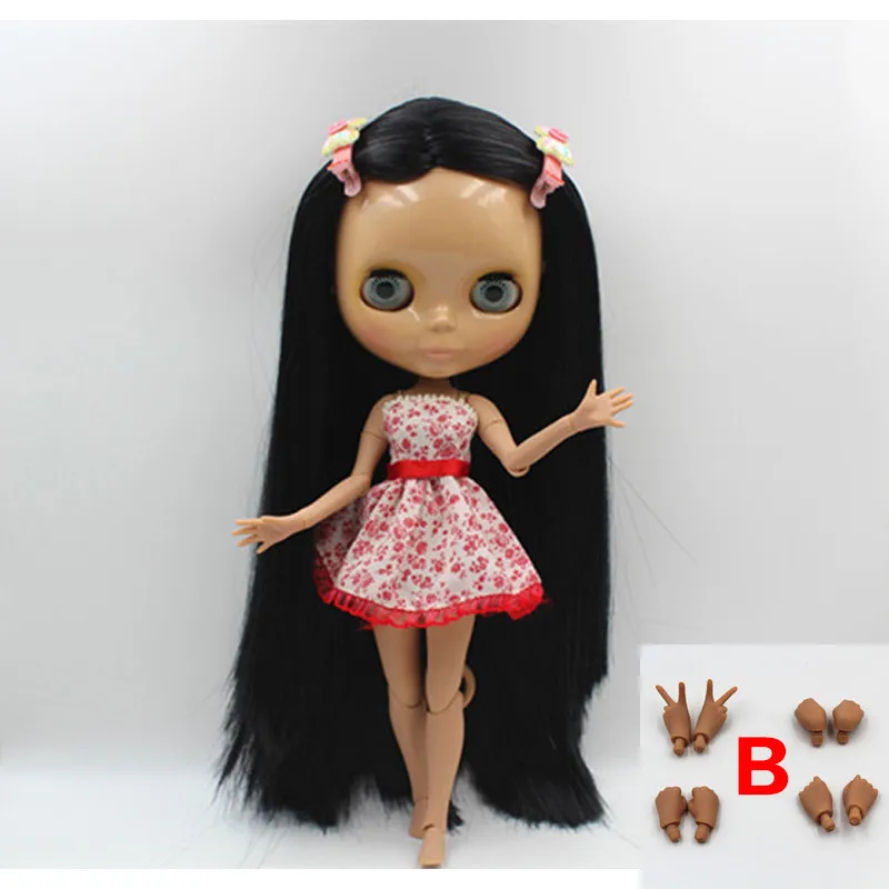 Кукла blygirl blyth черные прямые волосы кукла без одежды загара кожи сустава тела 19 суставов DIY кукла может изменить макияж - Цвет: Doll B