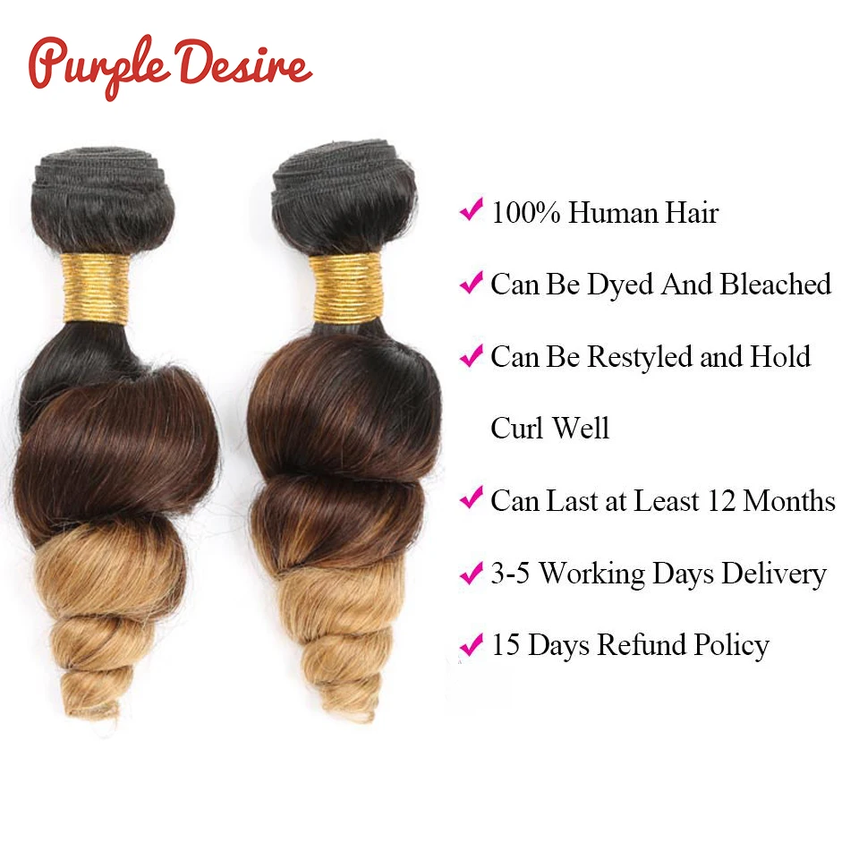 Black Brown Blonde Loose Wave Ombre Peruvian Hair Bundles T1B427 Ombre Human Hair Weave 3 Tone Color 34 Bundles Remy Hair (2)