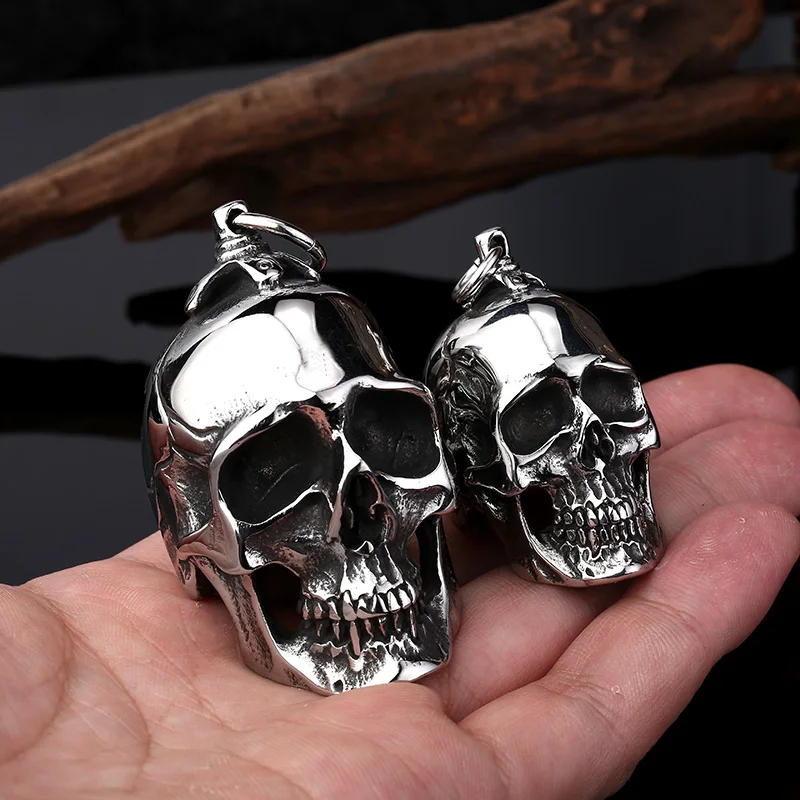 Панк Рок Череп Байкерский кулон ожерелье большой нержавеющей стали 3D для мужчин коллекционное украшение
