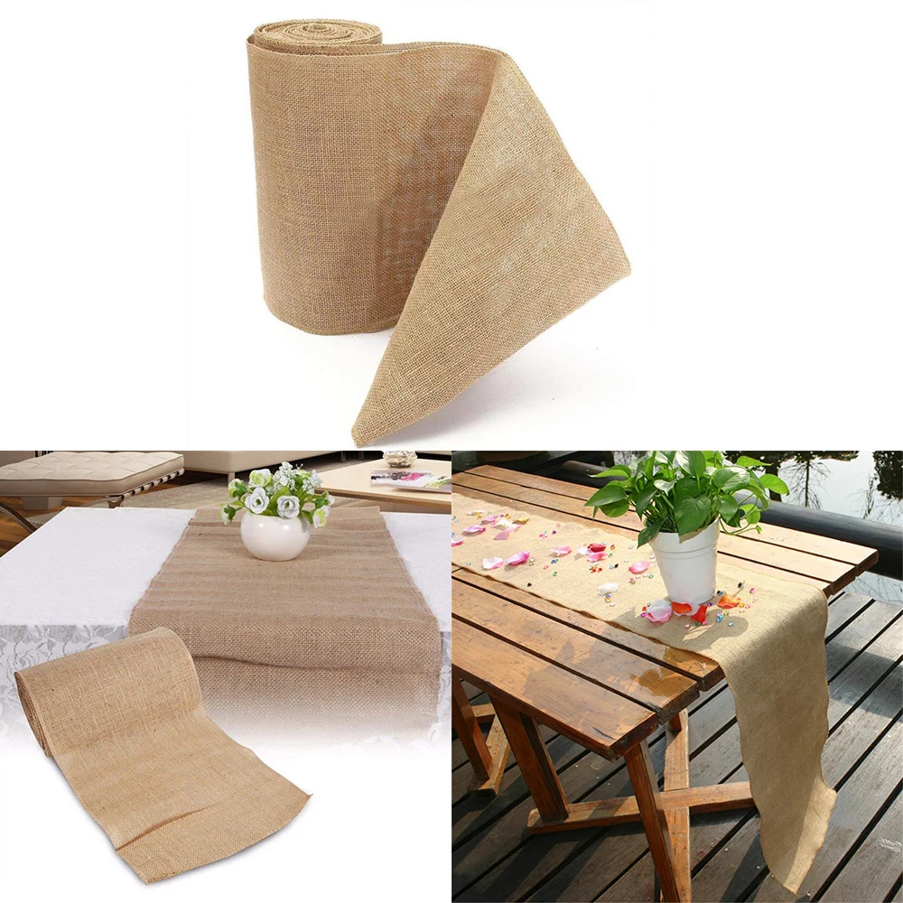 

30cmX10M Vintage Natural Burlap Jute Linen Wedding Table Runner Christmas Cloth Dinning Room Restaurant Table Gadget Home Decor