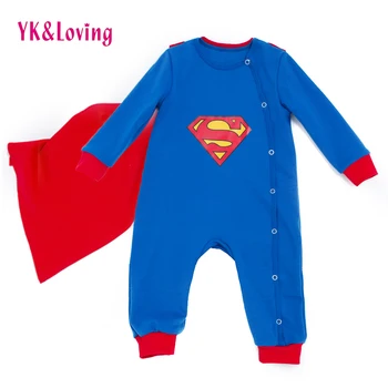 

Superman Baby Boy/Grils Rompers Long Sleeve With Cloak Halloween Christmas Cartoon Clothes Costume Gift Autumn Winter Clothing