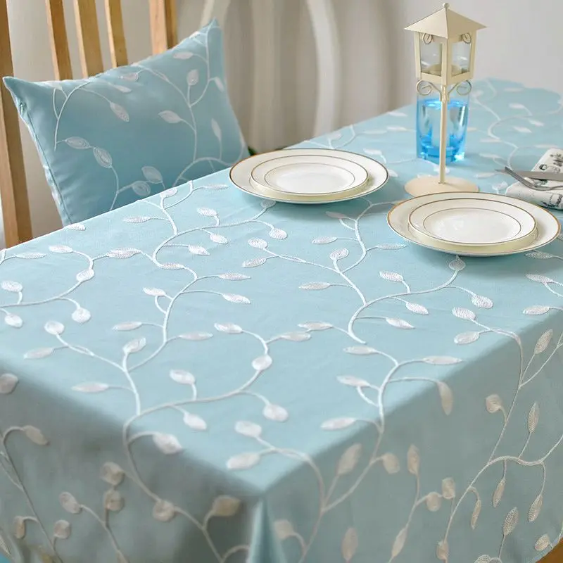 New Cotton Linen Embroidered Tablecloth Fabric Dinner
