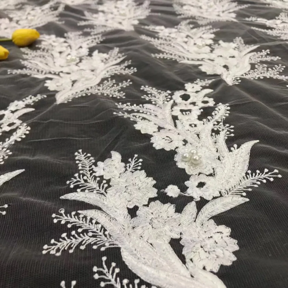 Latest French Nigerian 3D Flower Laces Fabrics With Beads High Quality