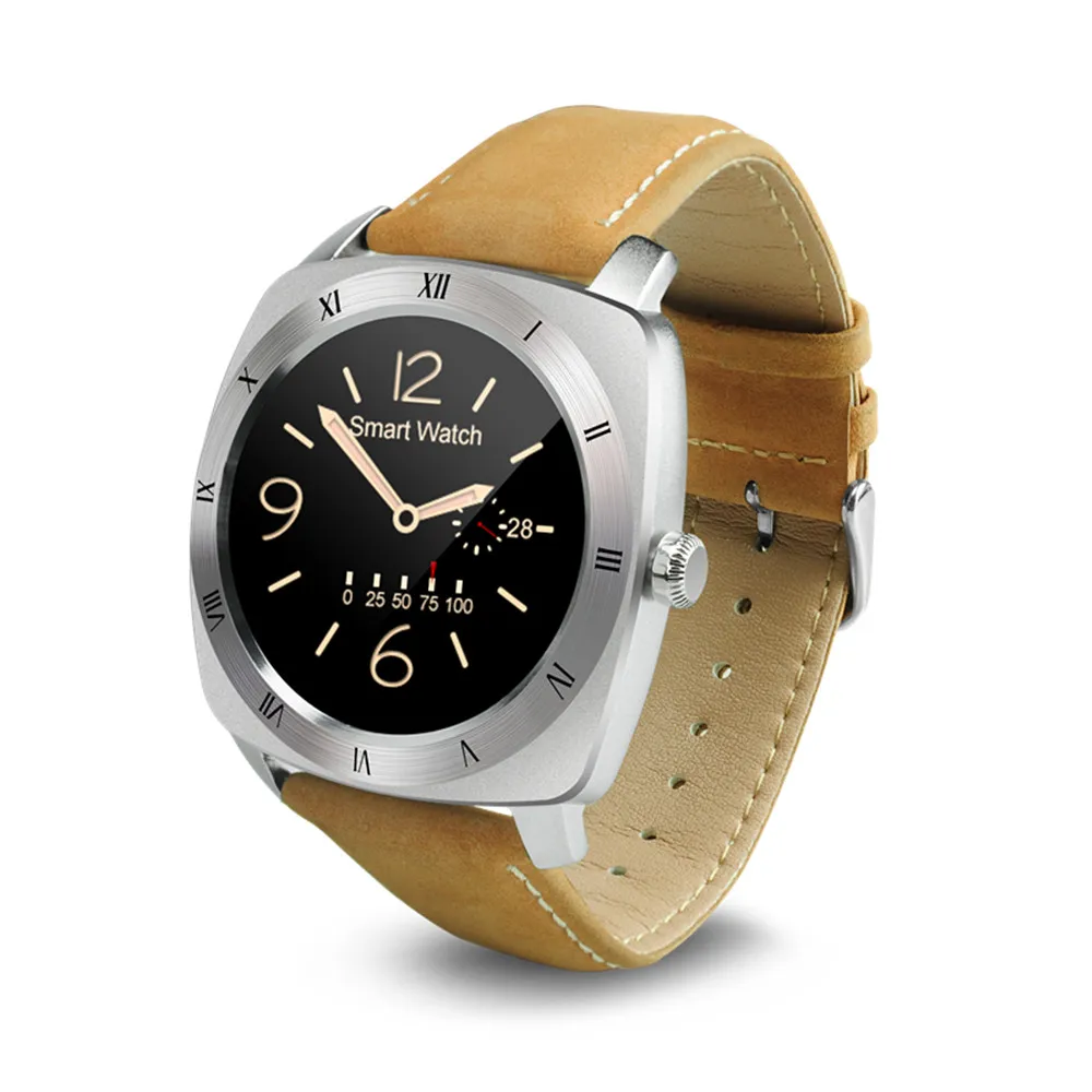 2016 DM88 Smart Watch Round Display Leather Strap Bluetooth font b Smartwatch b font Support Heart
