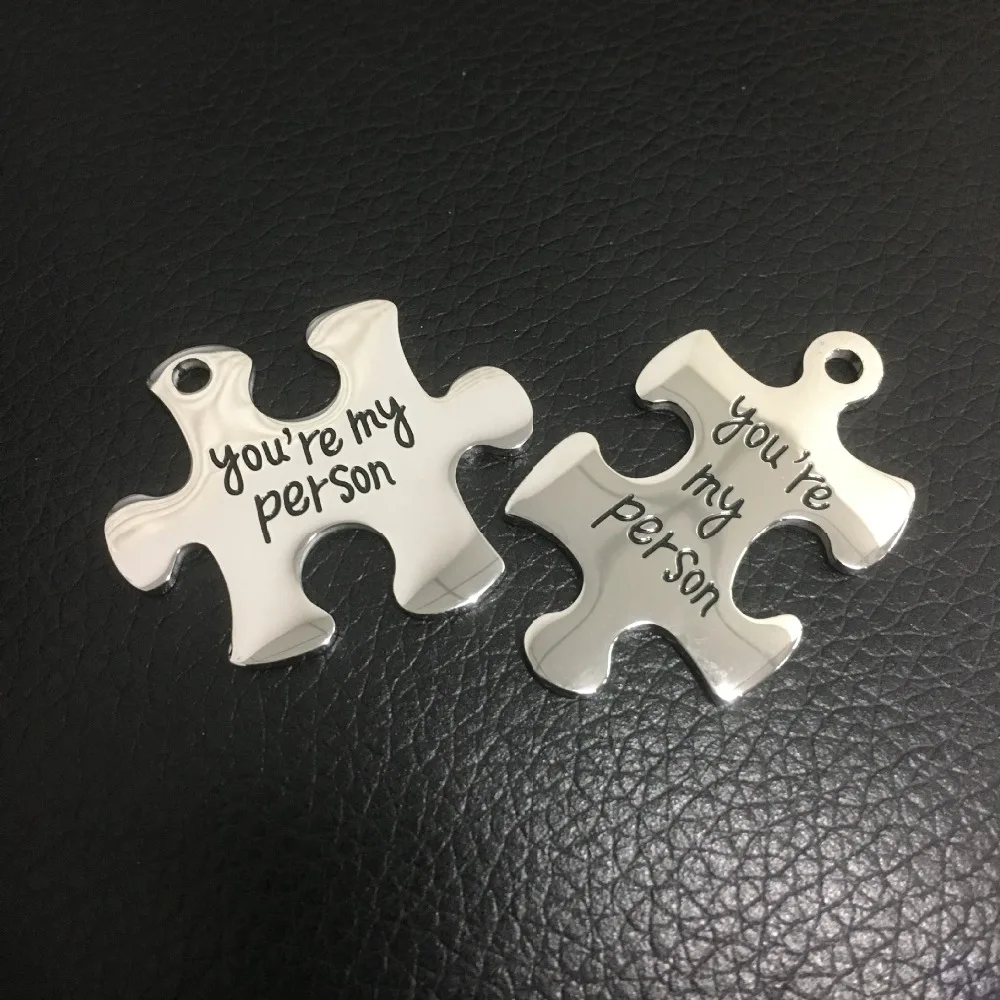 

316L Titanium Steel Charm Couple's Message Pendant Jigsaw Puzzle High Polished Friendship KeyChain Pendants Key Ring Charms