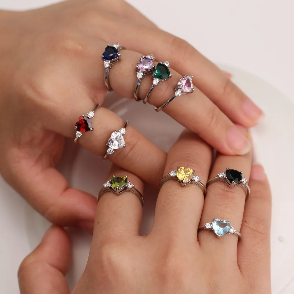 Silver Ring Wedding Rings Finger Rings Womens Ring Jewelry Rings Ring Jewelry Signet Ring Couple Rings Moissanite Ring Cubic Zircon Ring Huitan Mood Ring with Lovely Heart Design Brilliant CZ Prong Setting Silver Plated Gift Rings for Women