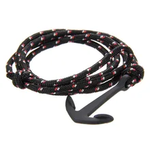 Fashion Jewelry Multilayer Risers Scrub Black Alloy Anchor Bracelet Men Leather Bracelet for Women Men friendship