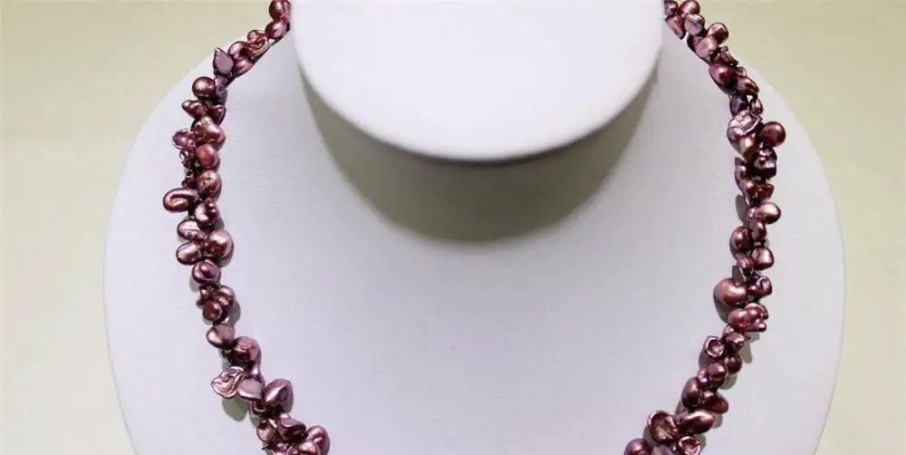 

>@@@@@ 2 strands purple Beautiful keshi reborn pearl necklace 18" 6x8mm"handmade"Alloy a -Top quality free shipping
