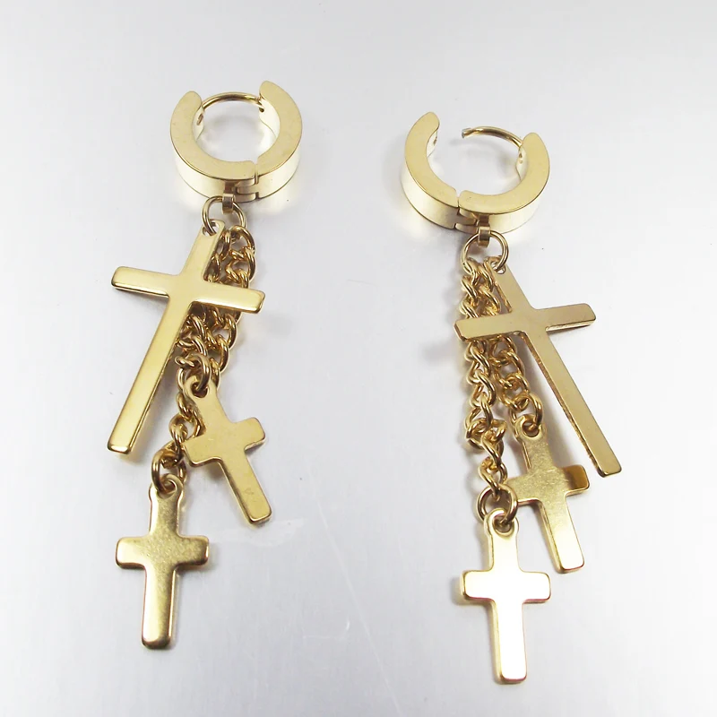 24 Pieces Wholesale Punk Stainless Steel Stud Earring Men Cross Earring