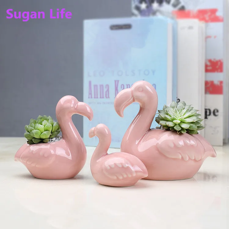 

NEW Nordic decoration home Flamingos shape bird for cactus succulent planter pots Ceramic flowerpot for home garden decorative