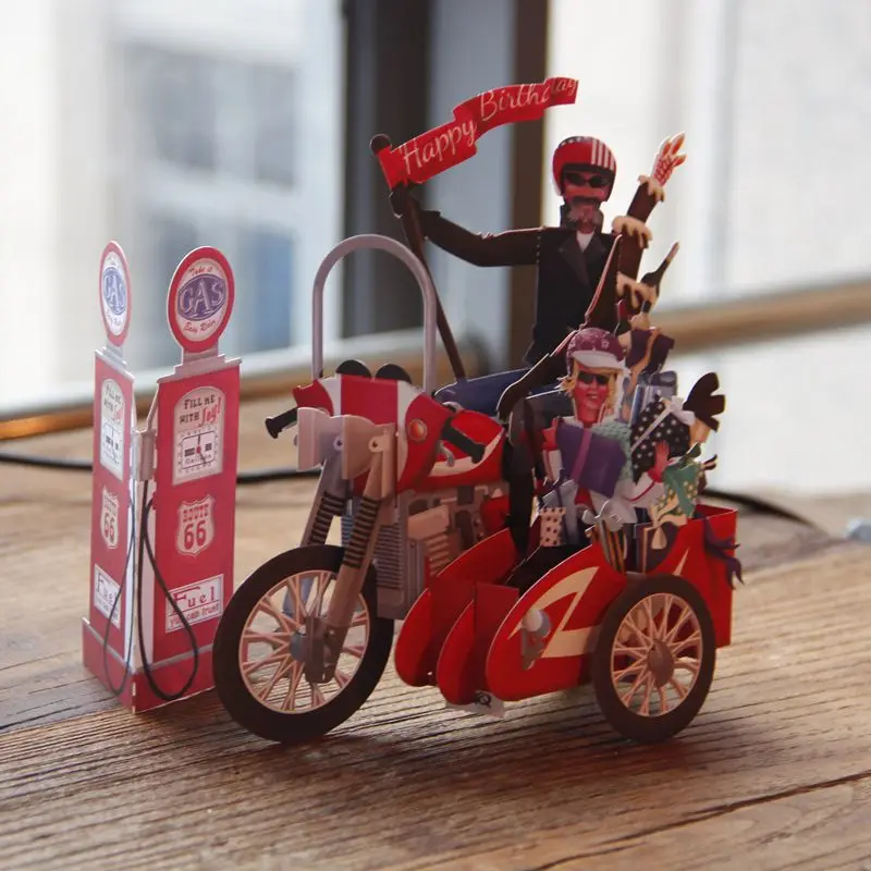 

(10 pieces/lot)Birthday Motorcycle Bike 3D Paper Laser Cut Pop Up Handmade Custom Gift Greeting Cards Souvenirs Party Supplies