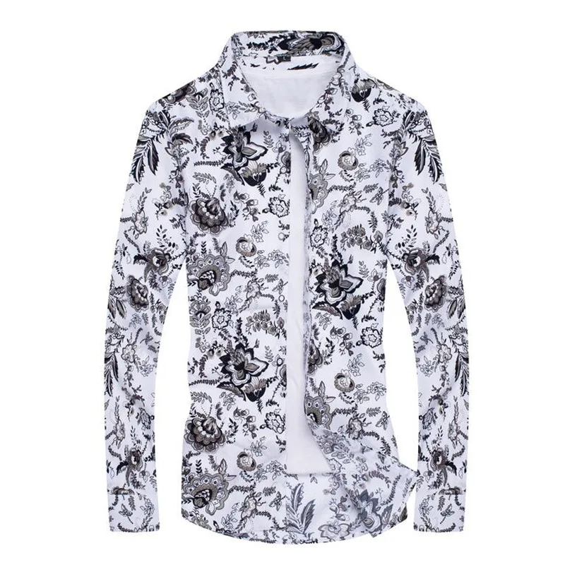 الرجال ملابس منقوشة بكم طويل قميص ضئيلة الأعمال الترفيه قميص زائد حجم 5XL الذكور عارضة العلامة التجارية قميص قمم 2019 جديد