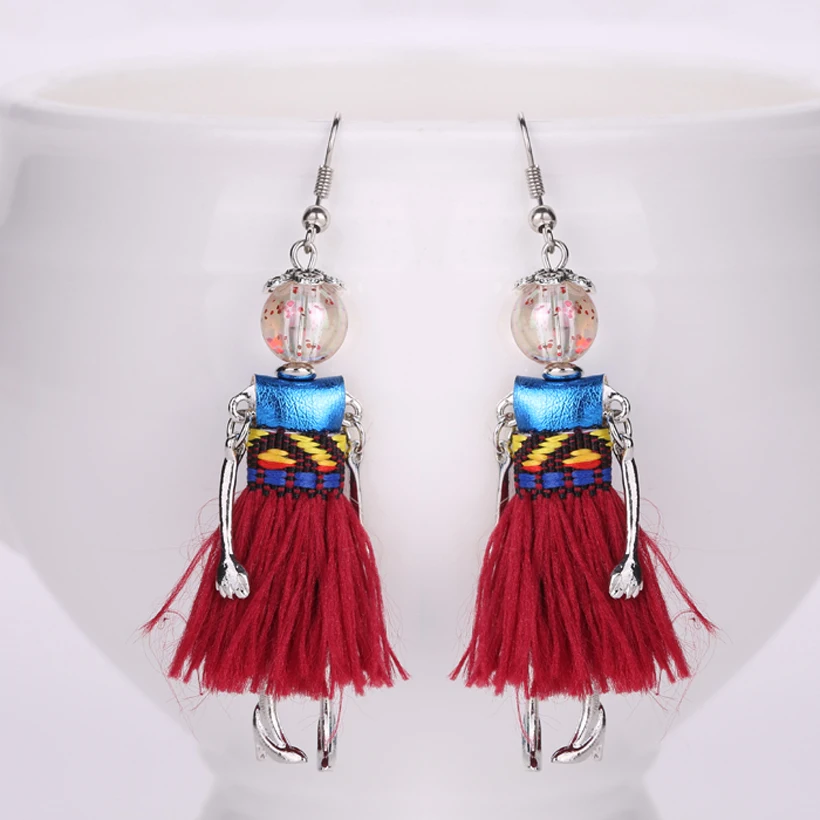 

YLWHJJ 2017 new red blue tassel girl lovely earrings women baby doll fairy handmade drop earring pearl female fashion jewelry