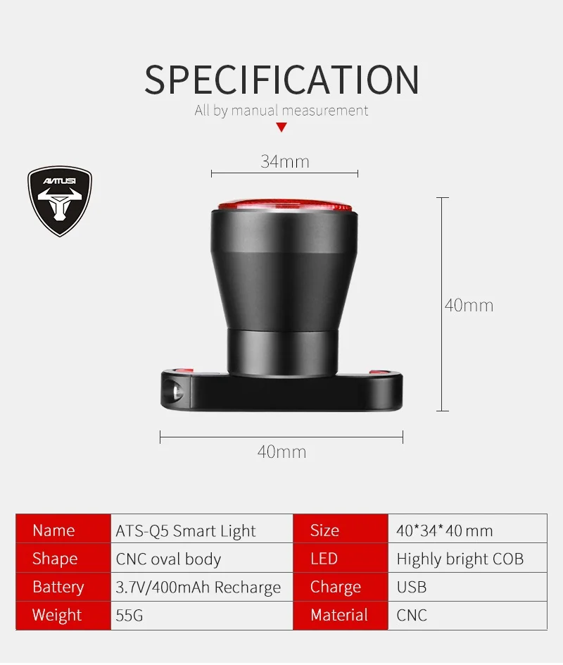 ANTUSI Q5 для велосипеда, задний легкие велосипедные работает на основе электромагнитной индукции от включения тормоза задний велосипедный USB подзарядка смарт-светодиодный флеш безопасности MTB Light
