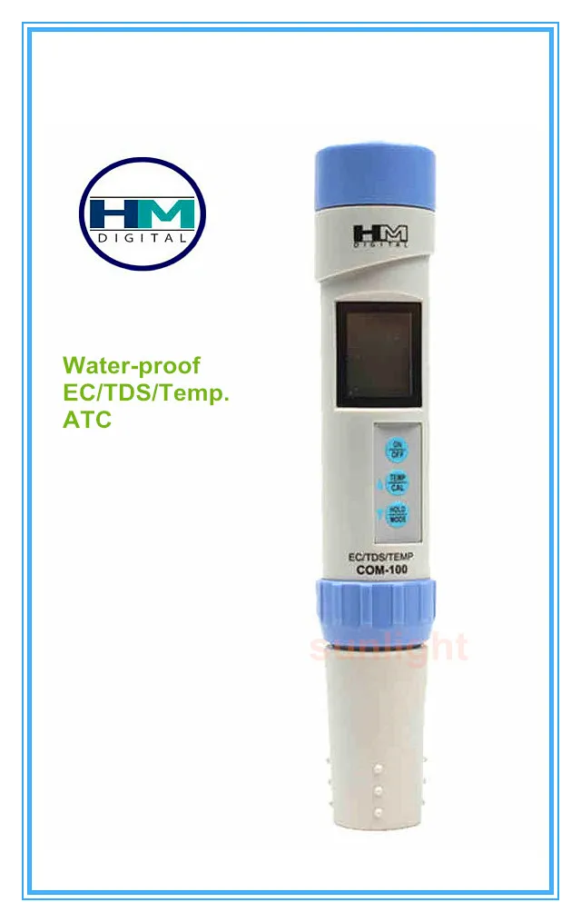 

HM Digital 10pcs/lot COM-100 Water-proof EC TDS Temperature 3 in 1 Combo Meter with Automatic Calibration and Datahold