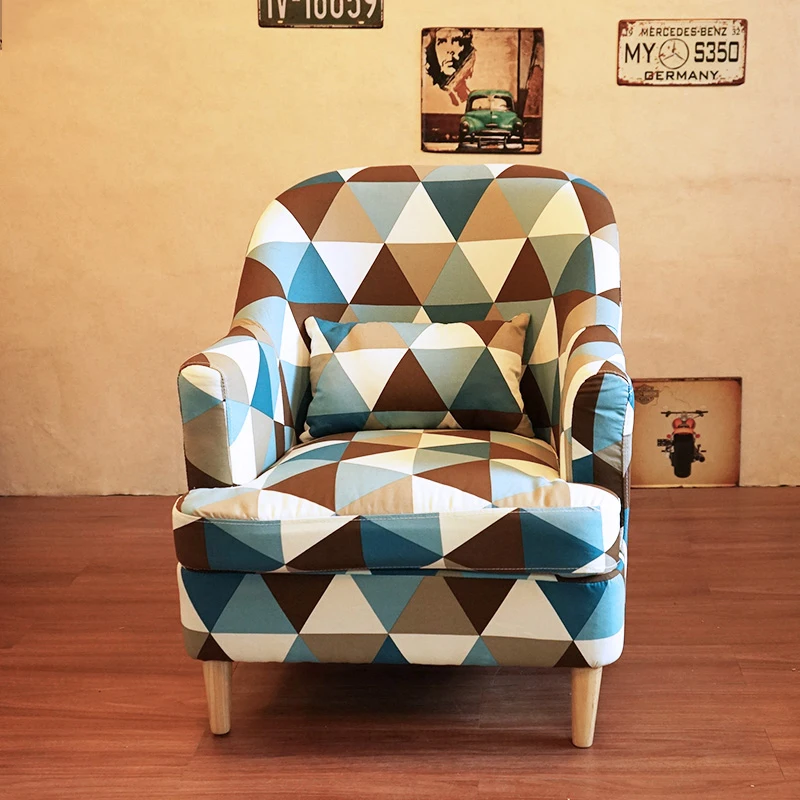 

Single Sofa Fabric Double Three-seat Sofa Small Apartment Simple Sofa Internet Cafes Hotel Hotel Chairs Rural Wind