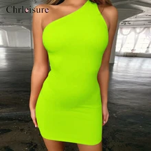 Chrleisure, сексуальное платье без рукавов на одно плечо для женщин, модное женское платье для ночного клуба, облегающие вечерние платья, женская одежда