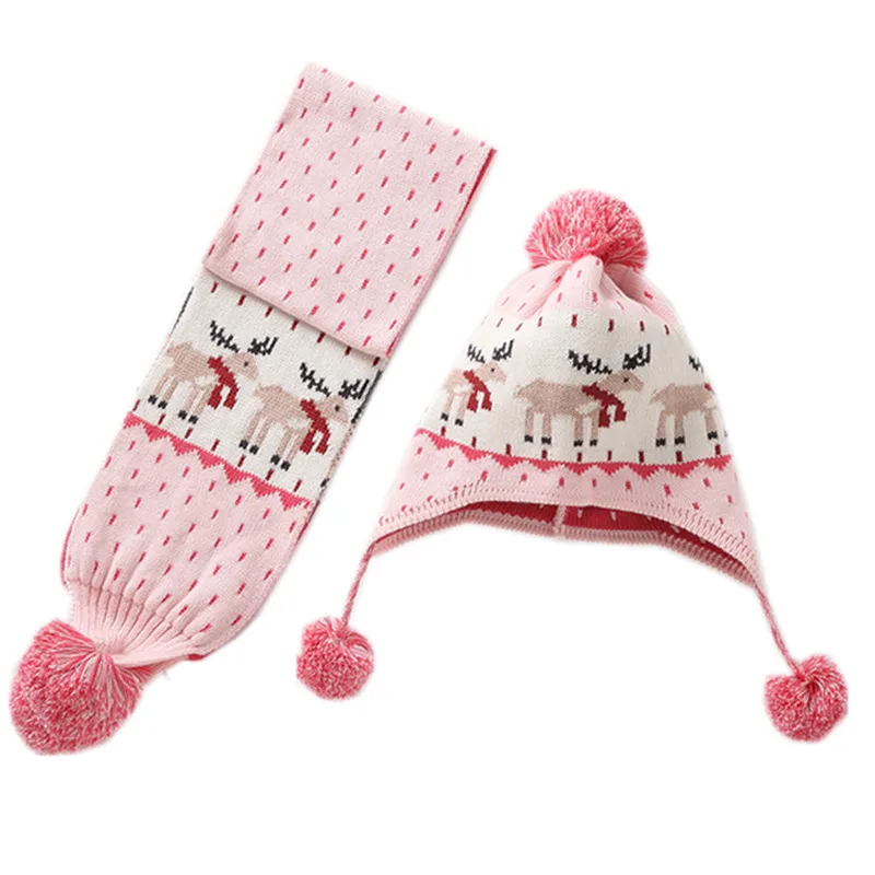 

0 to 6 years baby & kids girl reindeer hat scarf sets children fashion fall winter pink beanie hat with scarf 2 piece set