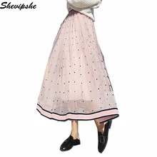 Shevipshe плиссированные Юбки для женщин длинное Тюлевая юбка элегантные плиссированные юбки Юбки для женщин женские Винтаж Высокая Талия Faldas Mujer saias Jupe