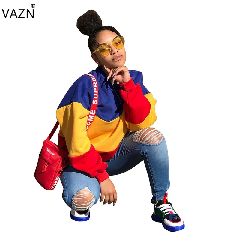 

VAZN Autumn Hot 2018 Famous Brand Casual Women Print O-Neck Full Sleeve Sweatshirt Ladies Drop-Shoulder Casual Pullovers TRS892