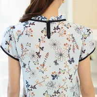 Women's Short Sleeve Printing Chiffon Shirt Summer Large Size Female Bowknot Tops Ladies Leisure Fashion Blouses Shirts H9058 2