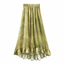 Возможно U зеленый розовый Асимметричные оборки яркое юбка макси повседневное Империя праздничное юбка в виде хвоста русалки летние резинка на талии S0219