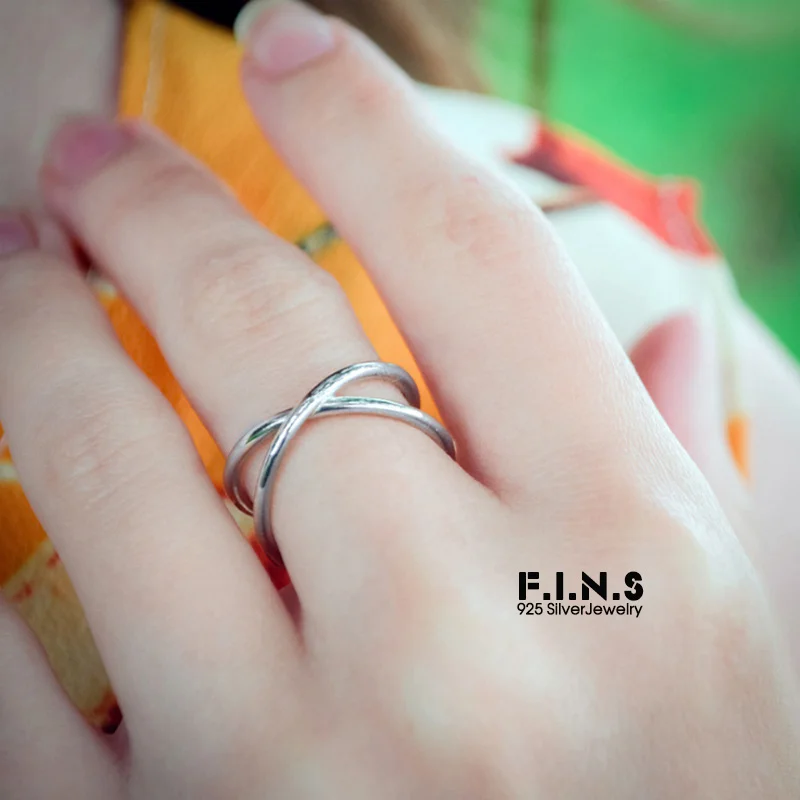

F.I.N.S 2 Colors Layered Open Rings 925 Sterling Silver Rings For Women Simple Trendy Crossed Female Ring Minimalism Jewelry