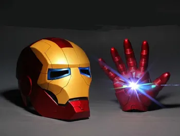 

[TOP] 1:1 Cosplay The Avengers 2 Iron man Mark 3 LED light Glove + Helmet luminous Action Figure Toy model costume party gift