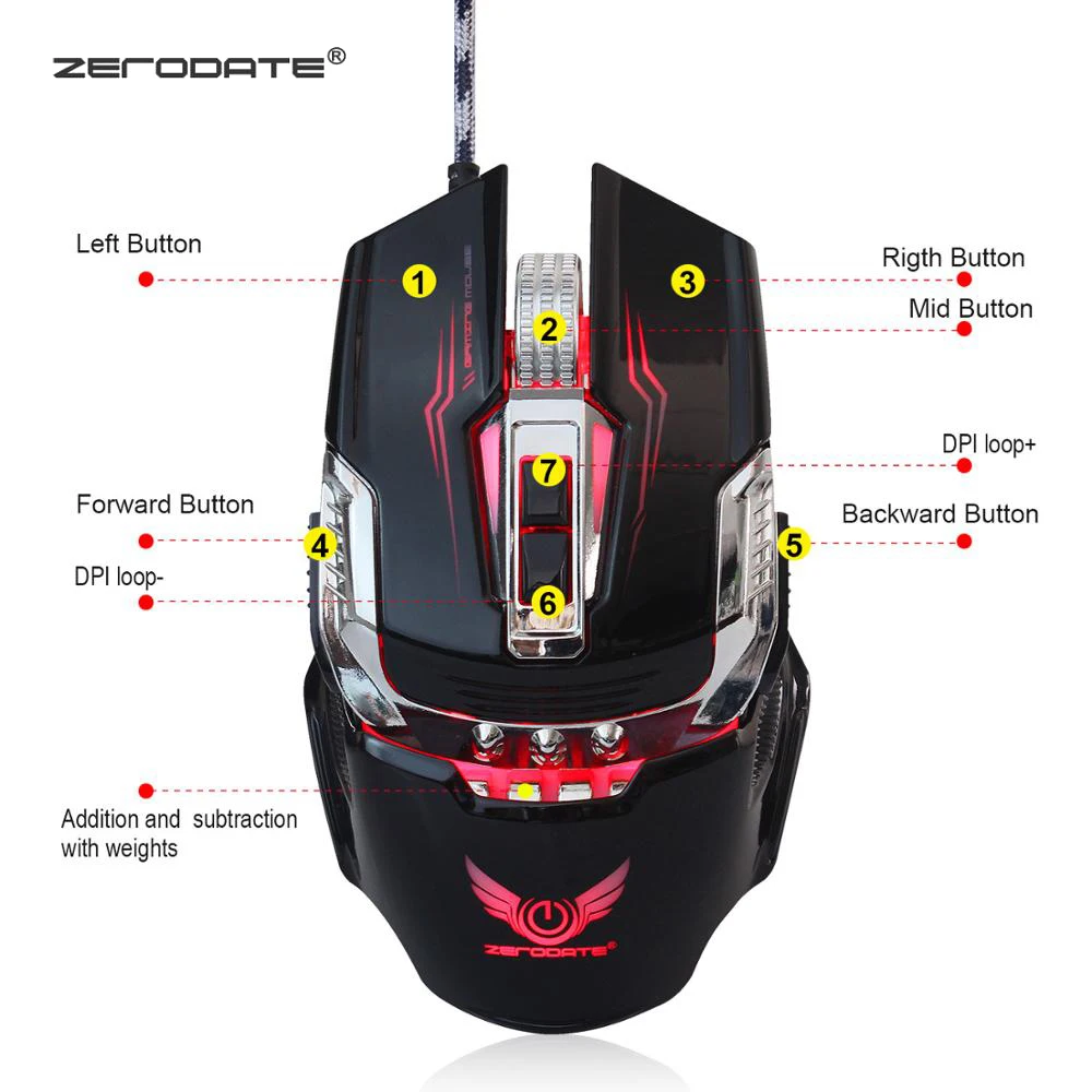 Проводная USB игровая мышь ZERODATE X900 с 7 кнопками механическая компьютерная для пк