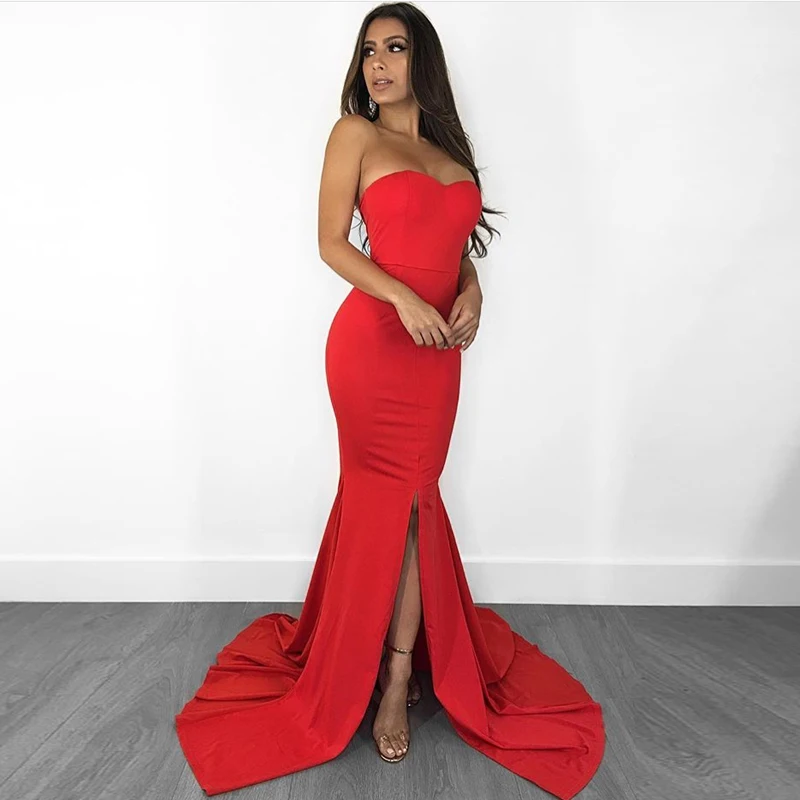 red strapless mermaid dress