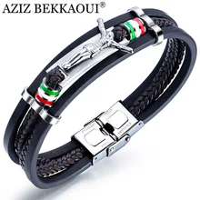 AZIZ BEKKAOUI модный браслет с Иисусом для мужчин винтажные кожаные христианские религиозные браслеты и браслеты подарки ювелирные изделия подарок