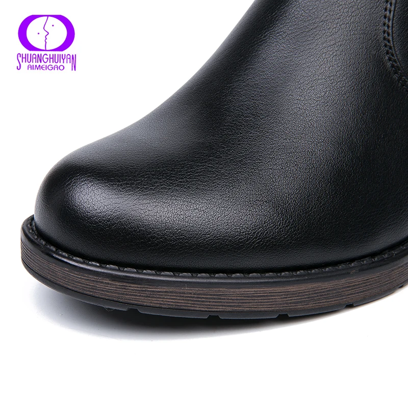 AIMEIGAO High Quality Flat Ankle Boots For Women Retro Style Short Ankle Boots Warm Women Boots Soft Leather Flats Booties Women's Shoes